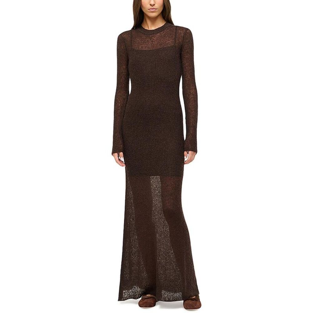 STAUD Eiza Brown Long Sleeve Dress